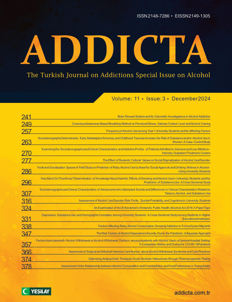 Addicta: The Turkish Journal on Addictions, Volume 11, Issue 3, December 2024 cover