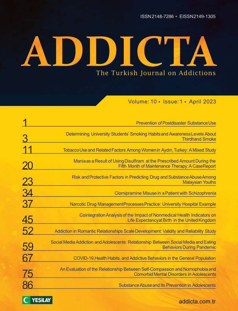 Addicta: The Turkish Journal on Addictions issue cover