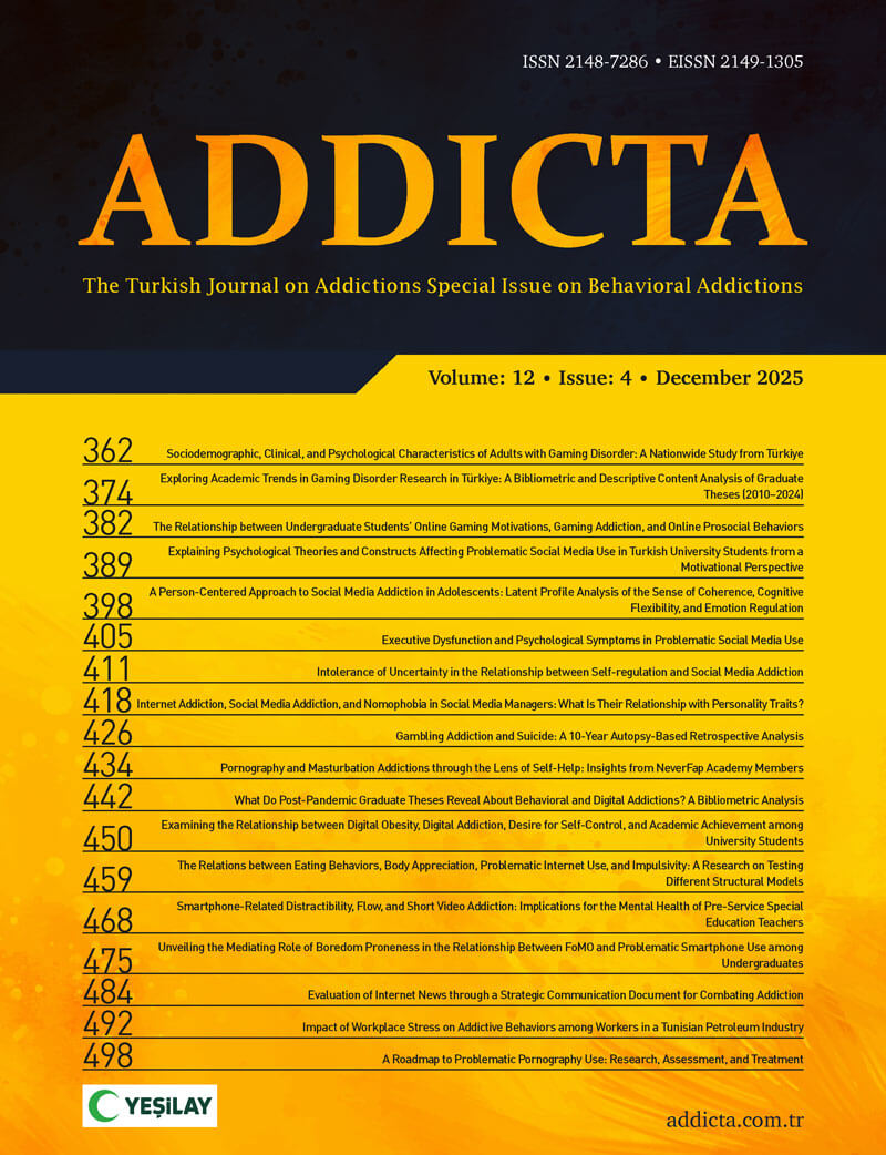 Addicta: The Turkish Journal on Addictions, Volume 12, Issue 4, December 2025 cover
