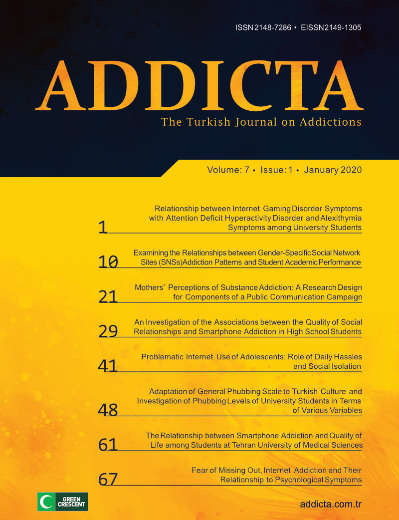 Addicta: The Turkish Journal on Addictions issue cover