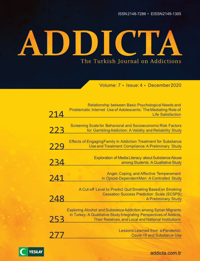 Addicta: The Turkish Journal on Addictions issue cover