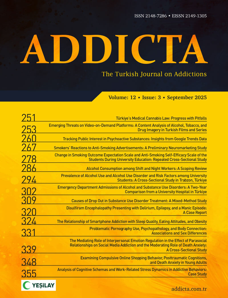 Addicta: The Turkish Journal on Addictions, Volume 12, Issue 3, September 2025 cover