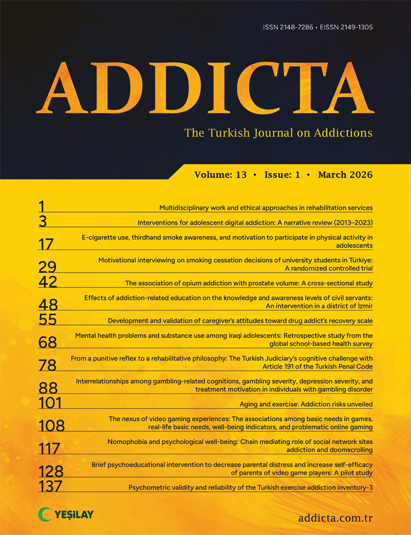 Addicta: The Turkish Journal on Addictions, Volume 13, Issue 1, March 2026 cover