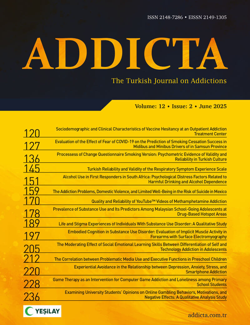 Addicta: The Turkish Journal on Addictions, Volume 12, Issue 2, June 2025 cover