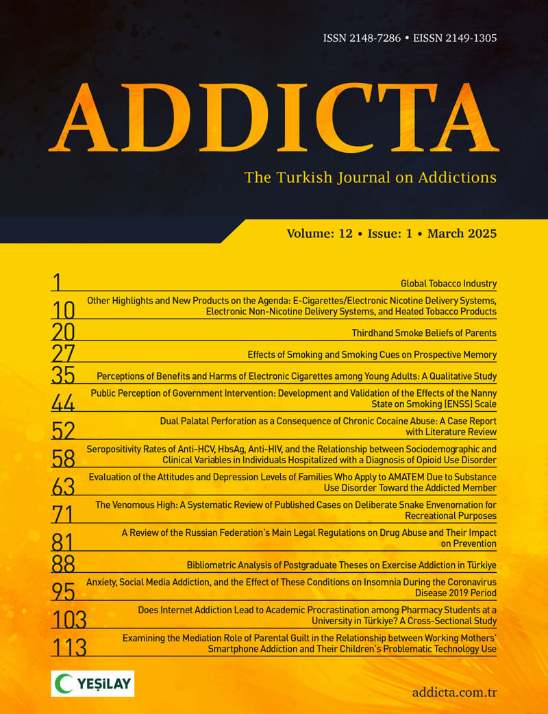 Addicta: The Turkish Journal on Addictions, Volume 12, Issue 1, March 2025 cover