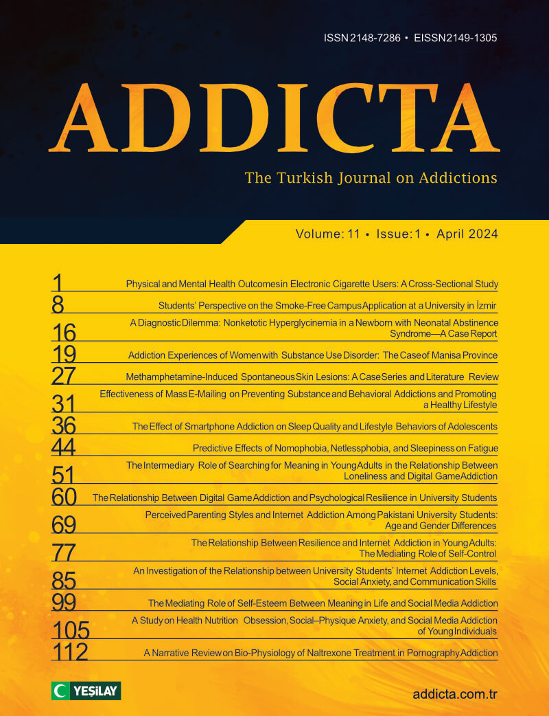 Addicta: The Turkish Journal on Addictions, Volume 11, Issue 1, April 2024 cover