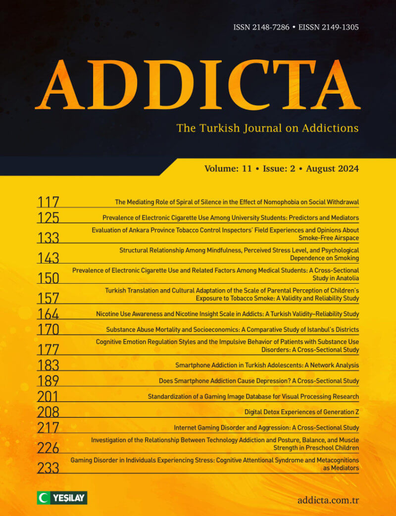 Addicta: The Turkish Journal on Addictions, Volume 11, Issue 2, August 2024 cover